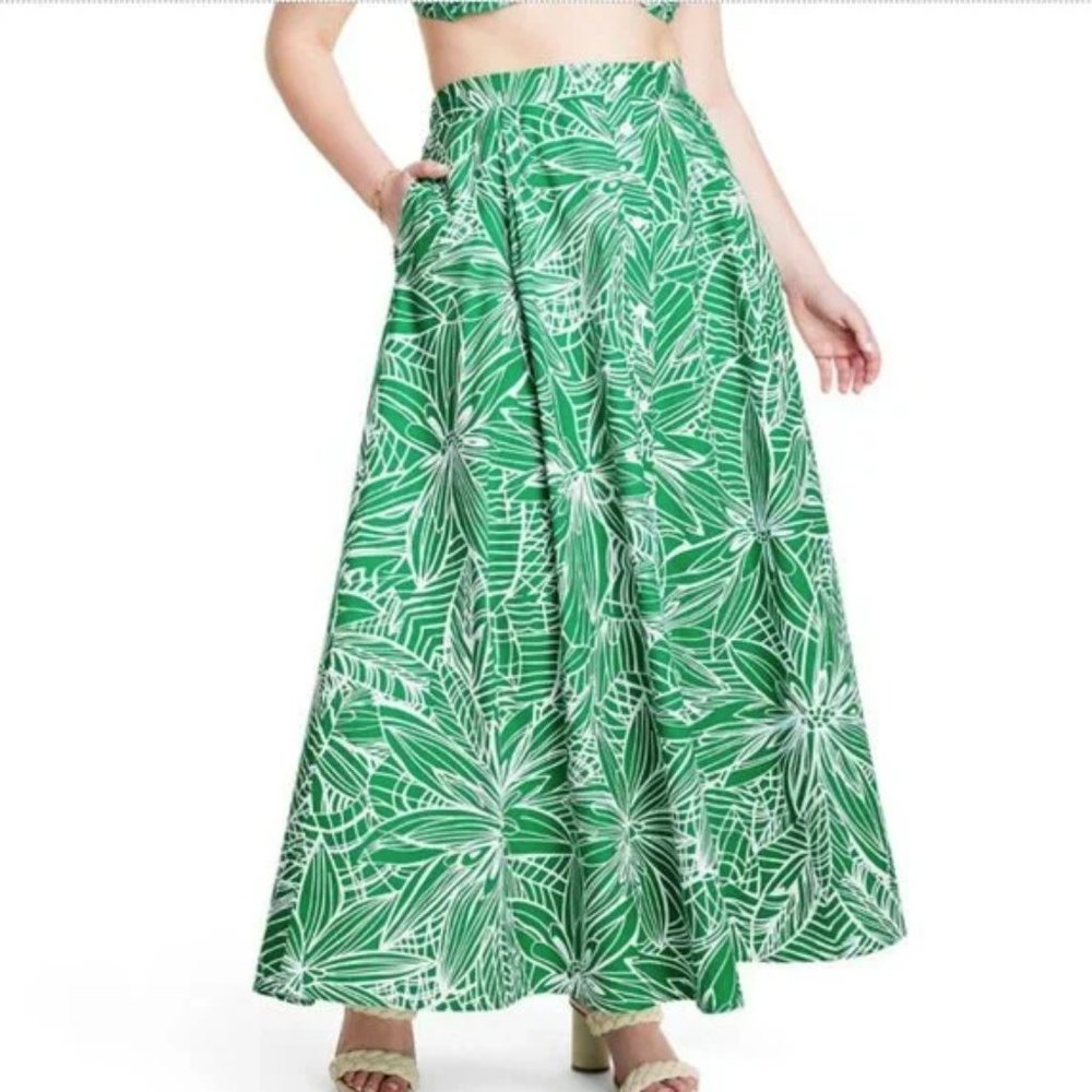 NWT Tabitha Brown by Target Linear Floral Print Maxi Skirt Green